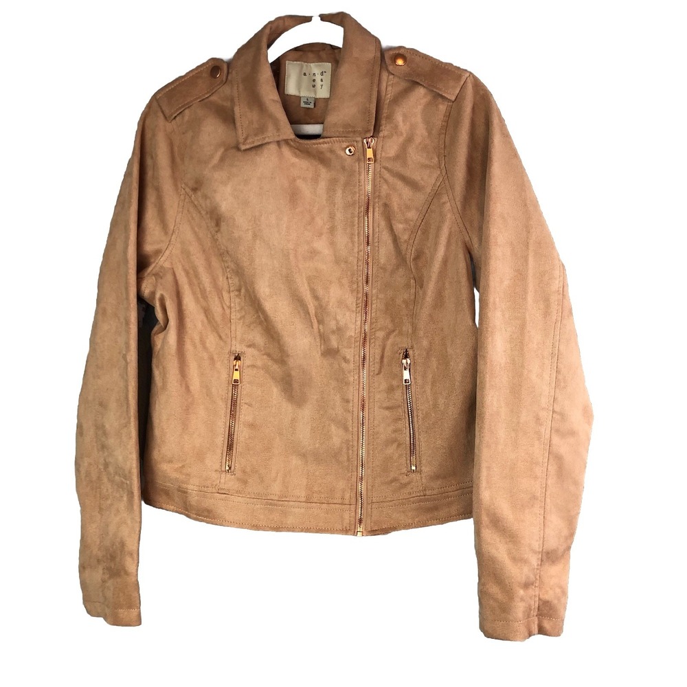 A New Day Womens‎ Faux Suede Moto Jacket Large Lined Pink Rose Gold Biker Boho
